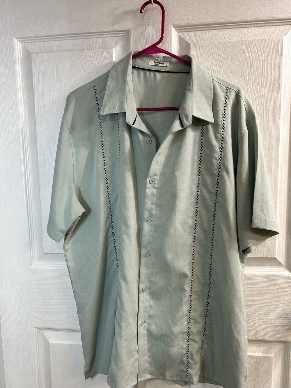 COOFANDY Men’s XL Sage Green Short Sleeve Button Up Shirt Openwork